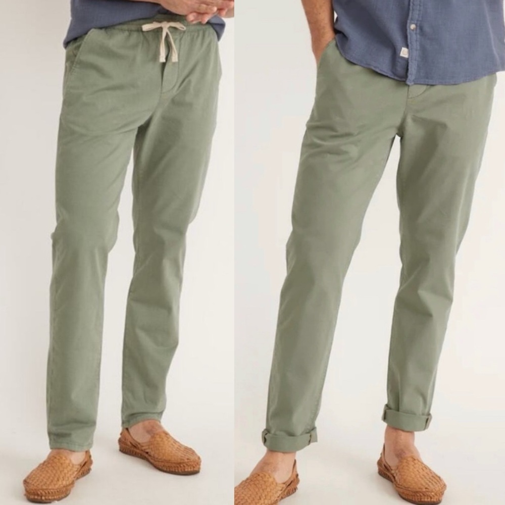 Marine Layer Saturday Slim Fit Vetiver Green Drawstring Pants